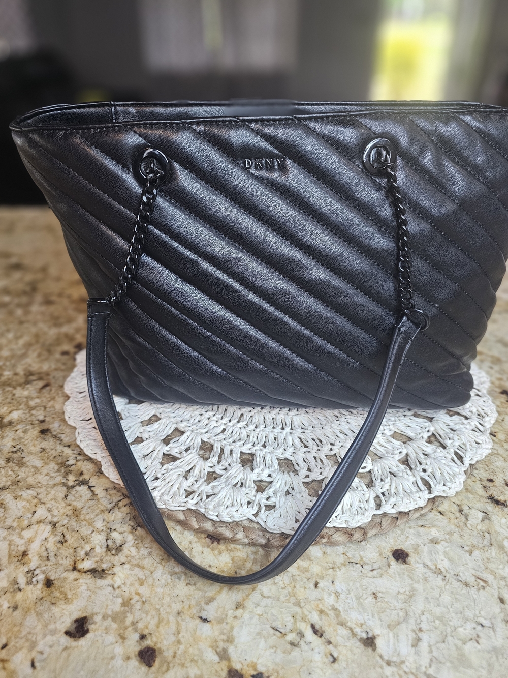 DKNY Black Quilted Leather Chain-Handle Tote